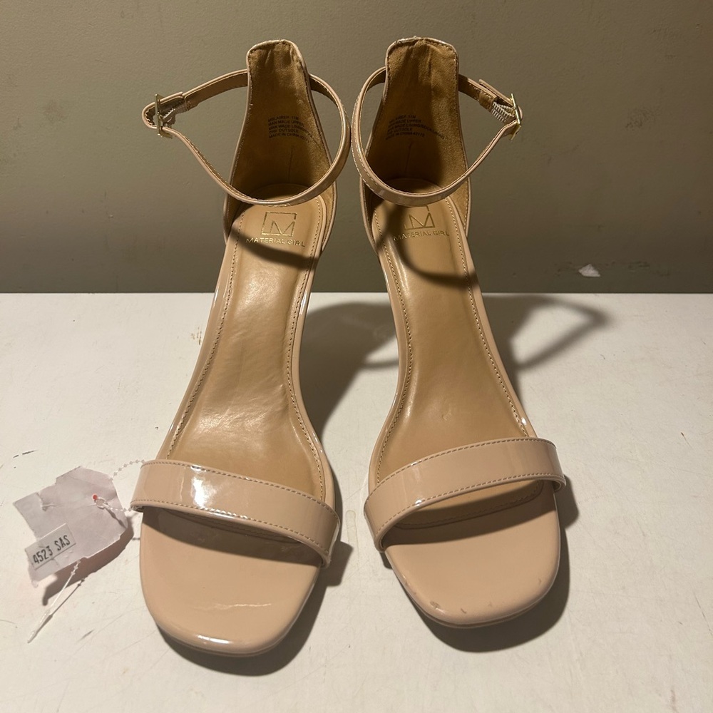 Material Girl nude patent 3” heels with ankle strap size 11 NWT